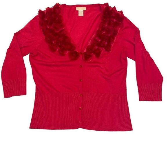 Marisa Christina Pink Cardigan Sweater with Rolled Flower Accent in Size L - Picture 9 of 14